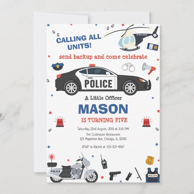 Police Birthday Invitation Police Officer Party (Front)