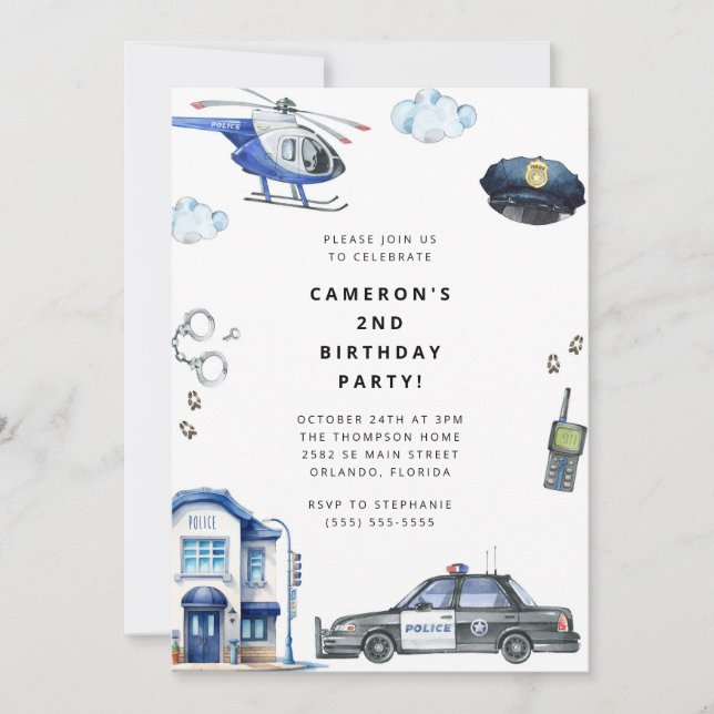 Police Birthday Invitation Police Officer Party (Front)