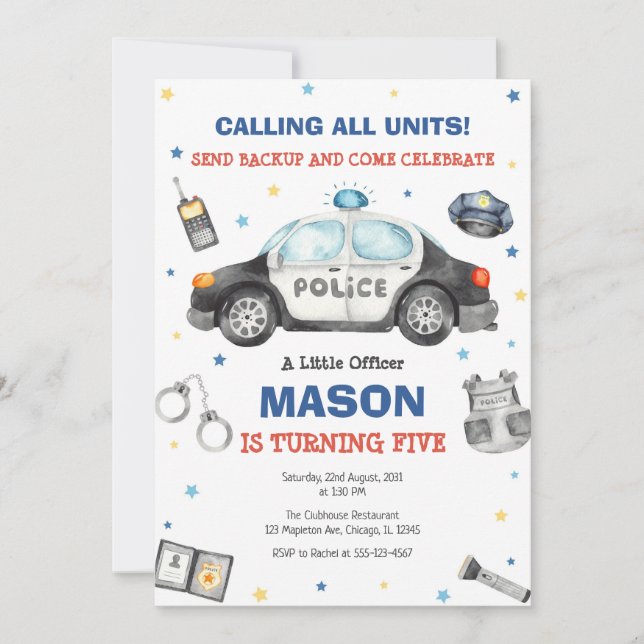 Police Birthday Invitation Police Officer Party (Front)