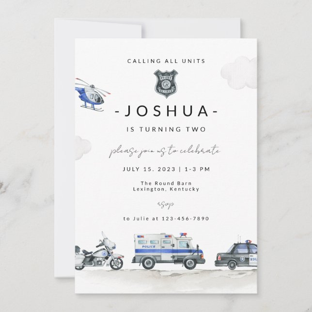 Police Birthday Officer Policeman cop car Invitation (Front)