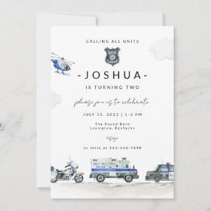 Police Birthday Officer Policeman cop car Invitation