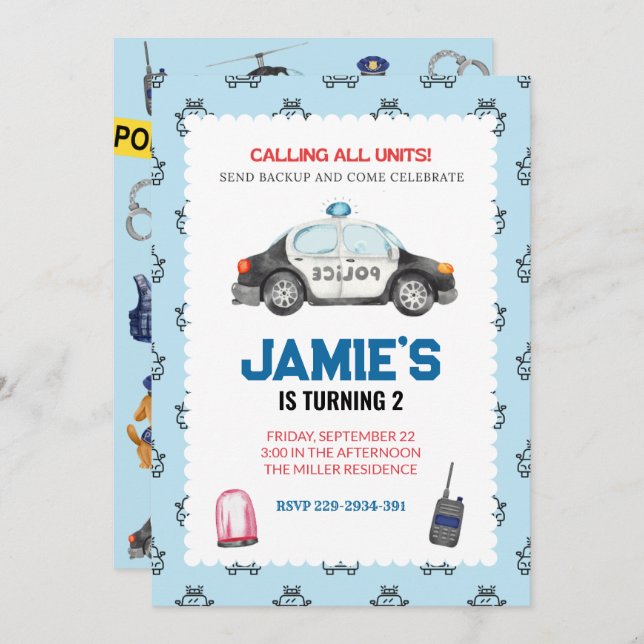 Police Birthday Party Invitation (Front/Back)