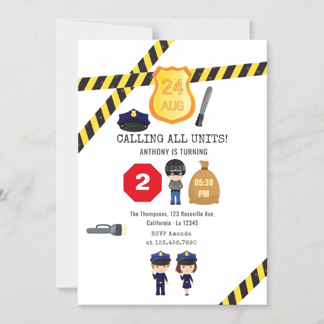 Police Birthday Party Magnetic Invitation (Front)