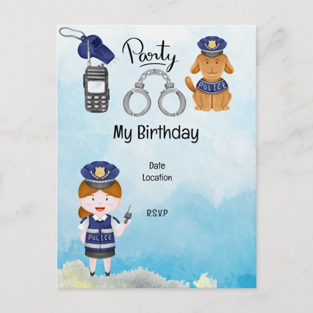 Police Birthday Party Save the date Postcard (Front)