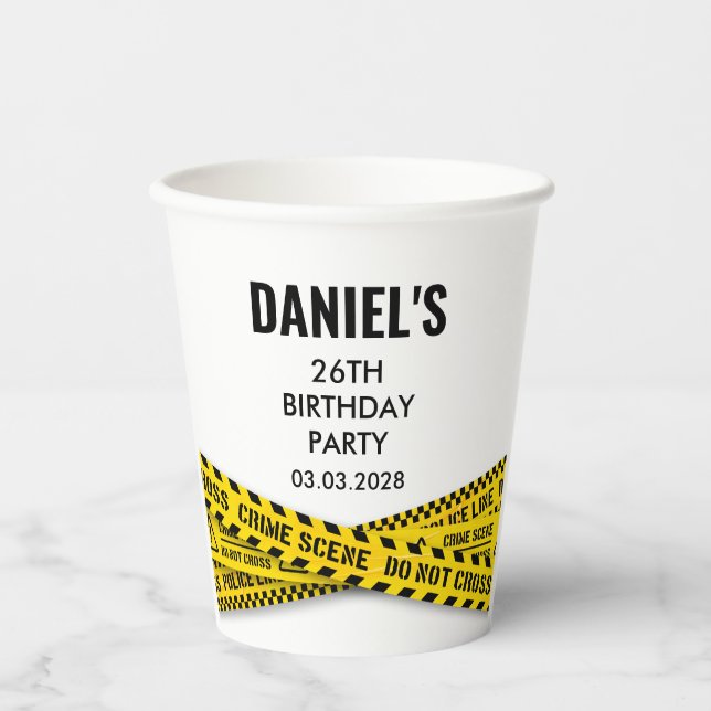 Police Birthday Party with Yellow Police Line Paper Cups (Front)