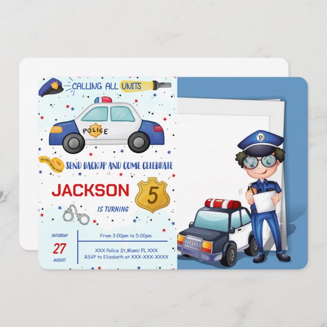 Police Birthday Photo Invitation (Front/Back)