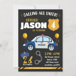Police Black Invitation for Birthday Party Cops