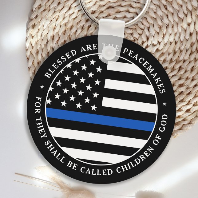 Police Blessed Are The Peacemakers Blue Line Key Ring (Creator Uploaded)