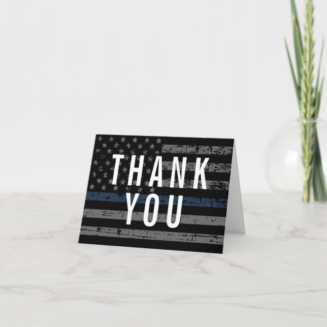 Police Blue Line American Flag First Responder Thank You Card (Front)