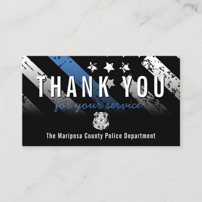 Police Blue Line American Flag Thank You Business Card (Front)