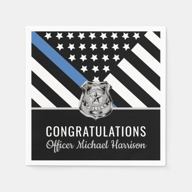 Police Blue Line Congratulations Graduation Party Napkin (Front)