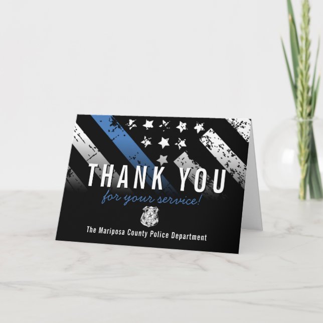 Police Blue Line Flag  Appreciation Thank You Card (Front)