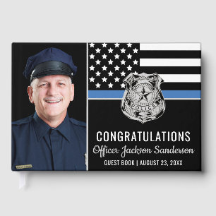 Police Blue Line Flag Congrats Photo Retirement Guest Book