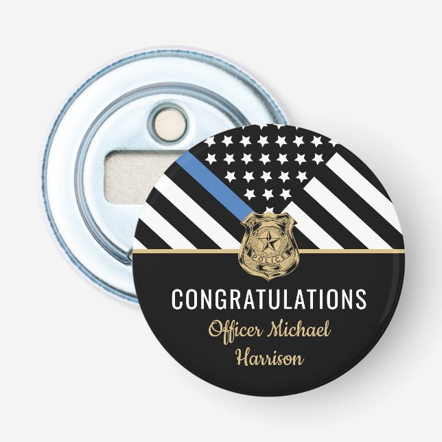 Police Blue Line Flag Congratulations Graduation Bottle Opener (Front)