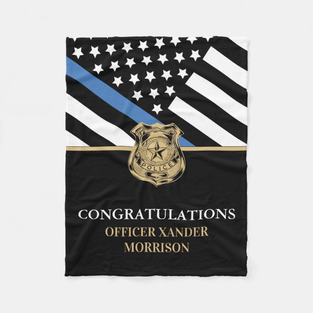Police Blue Line Flag Congratulations Graduation Fleece Blanket (Front)