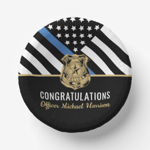 Police Blue Line Flag Congratulations Graduation Paper Plate