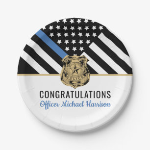 Police Blue Line Flag Congratulations Graduation Paper Plate
