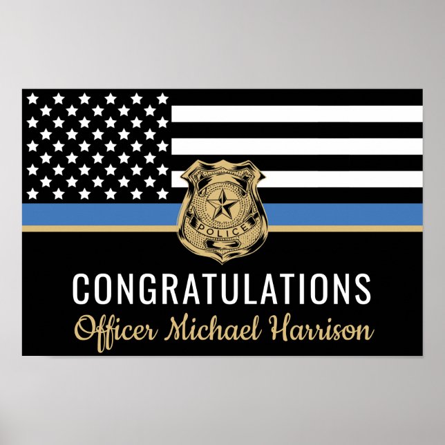 Police Blue Line Flag Congratulations Graduation Poster (Front)
