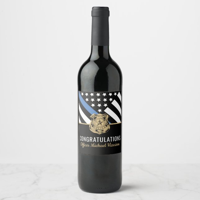 Police Blue Line Flag Congratulations Graduation Wine Label (Front)