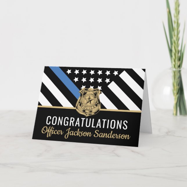 Police Blue Line Flag Congratulations Retirement Card (Front)