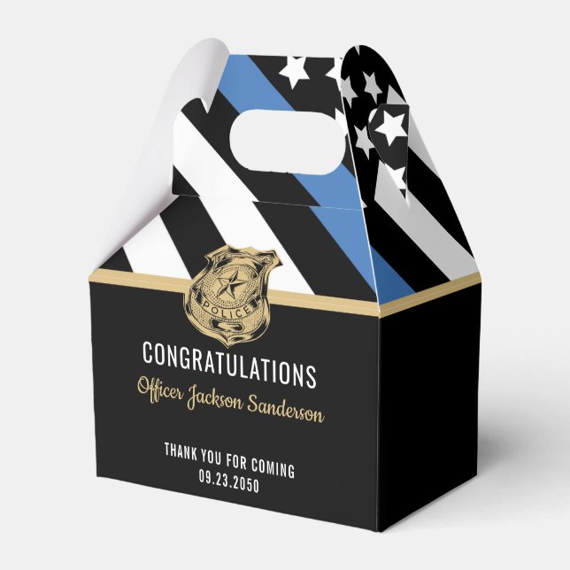 Police Blue Line Flag Congratulations Retirement Favour Box (Front Side)