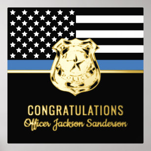 Police Blue Line Flag Congratulations Retirement Foil Prints