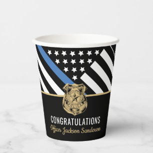 Police Blue Line Flag Congratulations Retirement Paper Cups