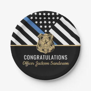 Police Blue Line Flag Congratulations Retirement Paper Plate