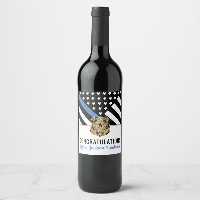 Police Blue Line Flag Congratulations Retirement Wine Label (Front)