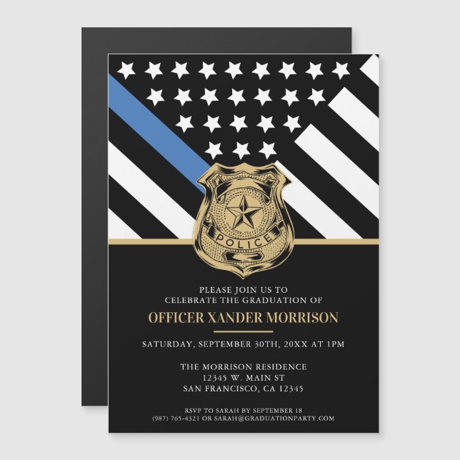 Police Blue Line Flag Law Enforcement Graduation Magnetic Invitation (Front/Back)