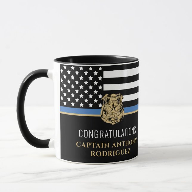Police Blue Line Flag Law Enforcement Retirement Mug (Left)