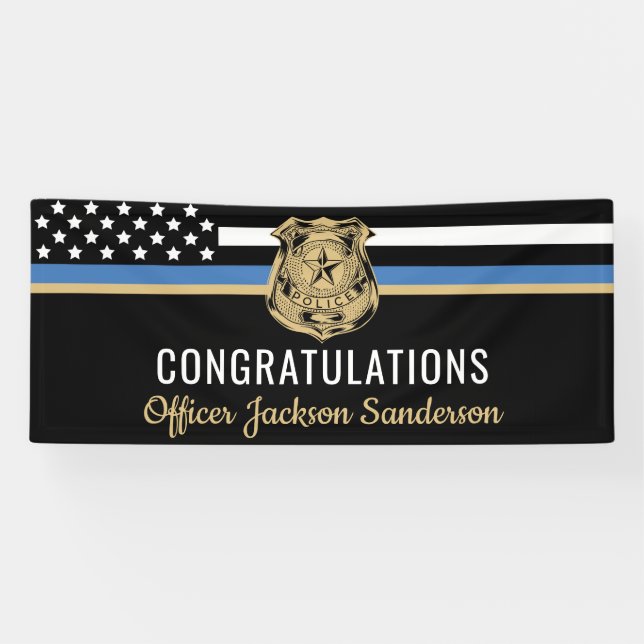 Police Blue Line Flag Retirement Congratulations Banner (Horizontal)