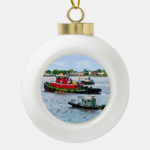Police boat and Two Tugboats Ceramic Ball Christmas Ornament