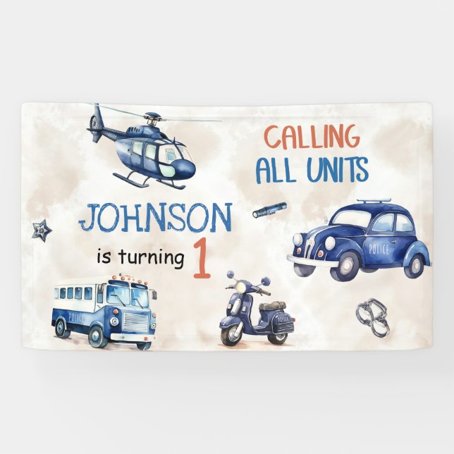 Police Boy 1st Birthday Party Banner (Horizontal)