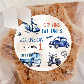 Police Boy 1st Birthday Party Classic Round Sticker