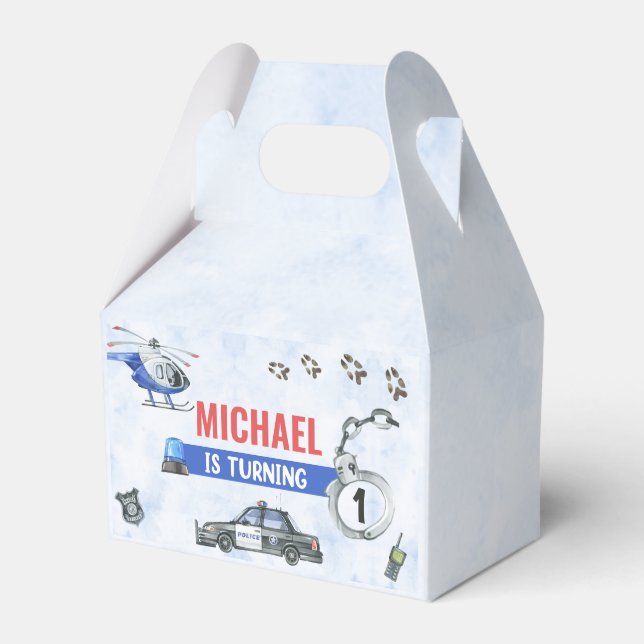 Police Boy 1st Birthday Party Favour Box (Front Side)