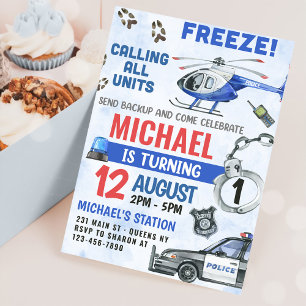 Police Boy 1st Birthday Party Invitation