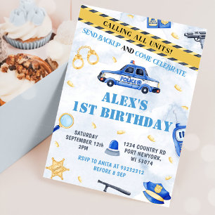 Police Boy 1st Birthday Party Invitation