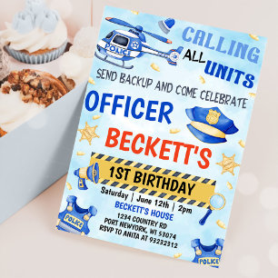 Police Boy 1st Birthday Party Invitation