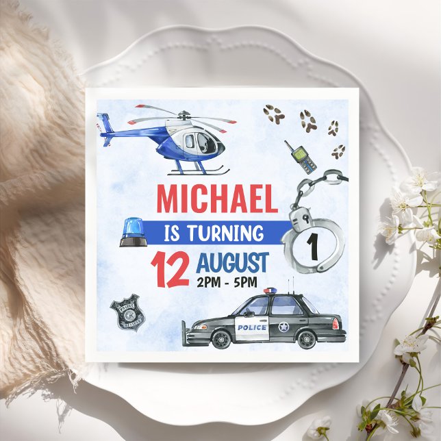 Police Boy 1st Birthday Party Napkin (Creator Uploaded)