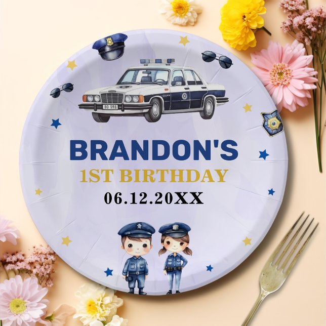 Police Boy 1st Birthday Party Paper Plate (Creator Uploaded)