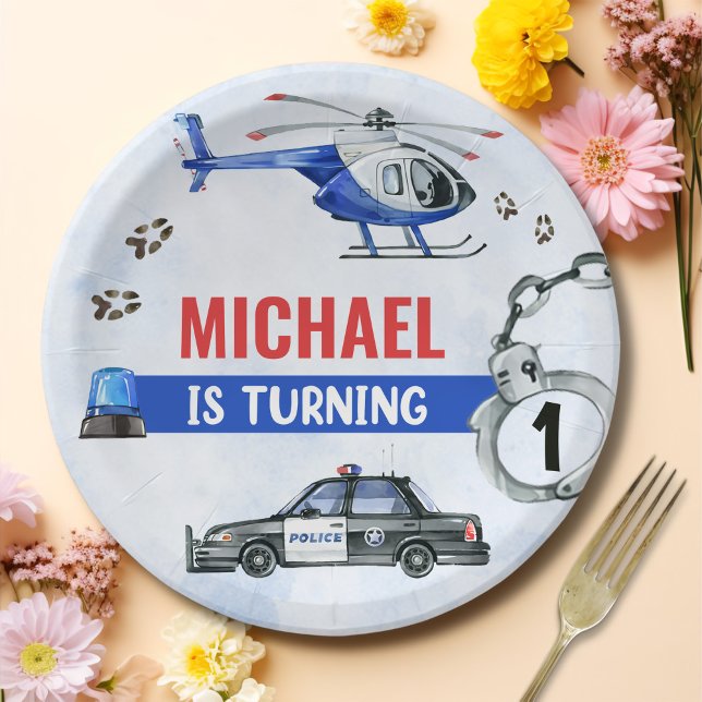 Police Boy 1st Birthday Party Paper Plate (Creator Uploaded)