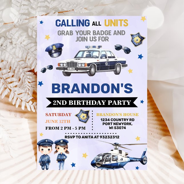 Police Boy 2nd Birthday Party Invitation (Creator Uploaded)
