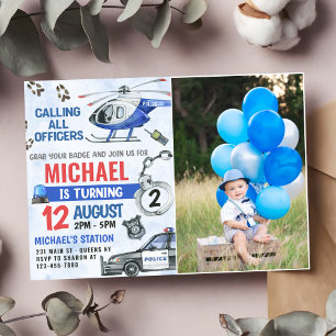 Police Boy 2nd Birthday Party Photo Invitation