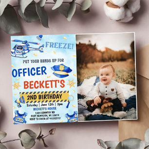 Police Boy 2nd Birthday Party Photo Invitation