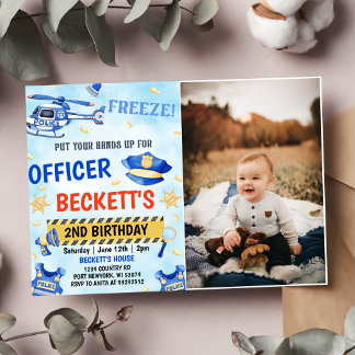 Police Boy 2nd Birthday Party Photo Invitation