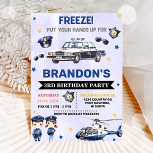 Police Boy 3rd Birthday Party Invitation