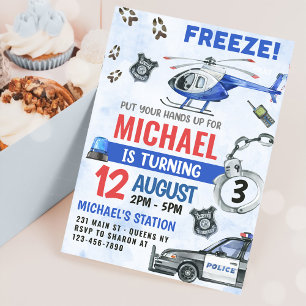 Police Boy 3rd Birthday Party Invitation