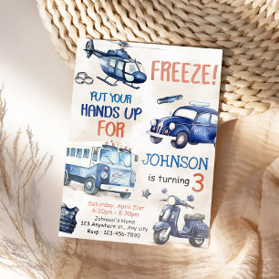 Police Boy 3rd Birthday Party Invitation