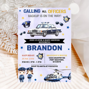 Police Boy Baby Shower Party Invitation